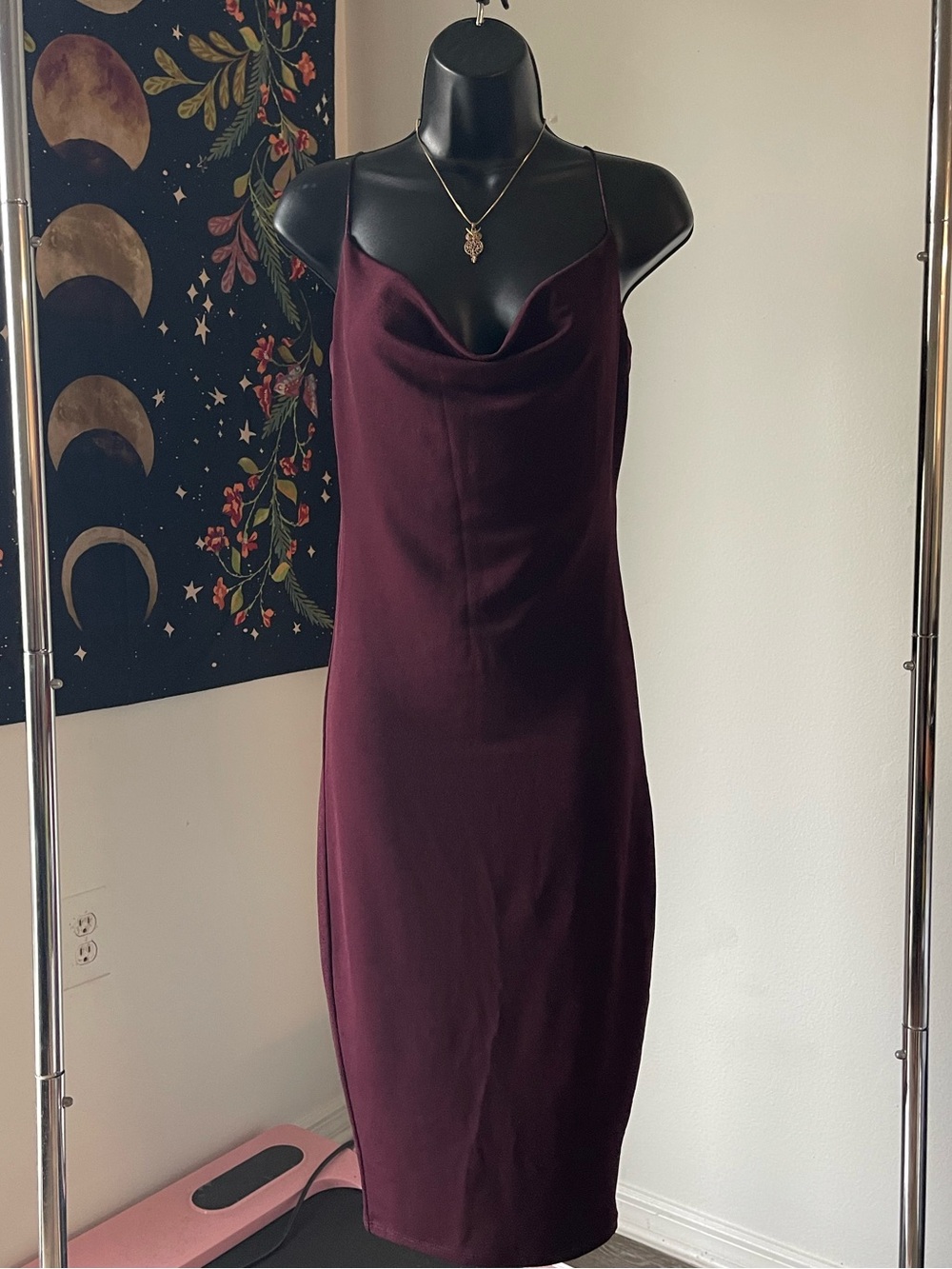 Fashion Nova Burgundy Cowl Neck Midi Slip Dress